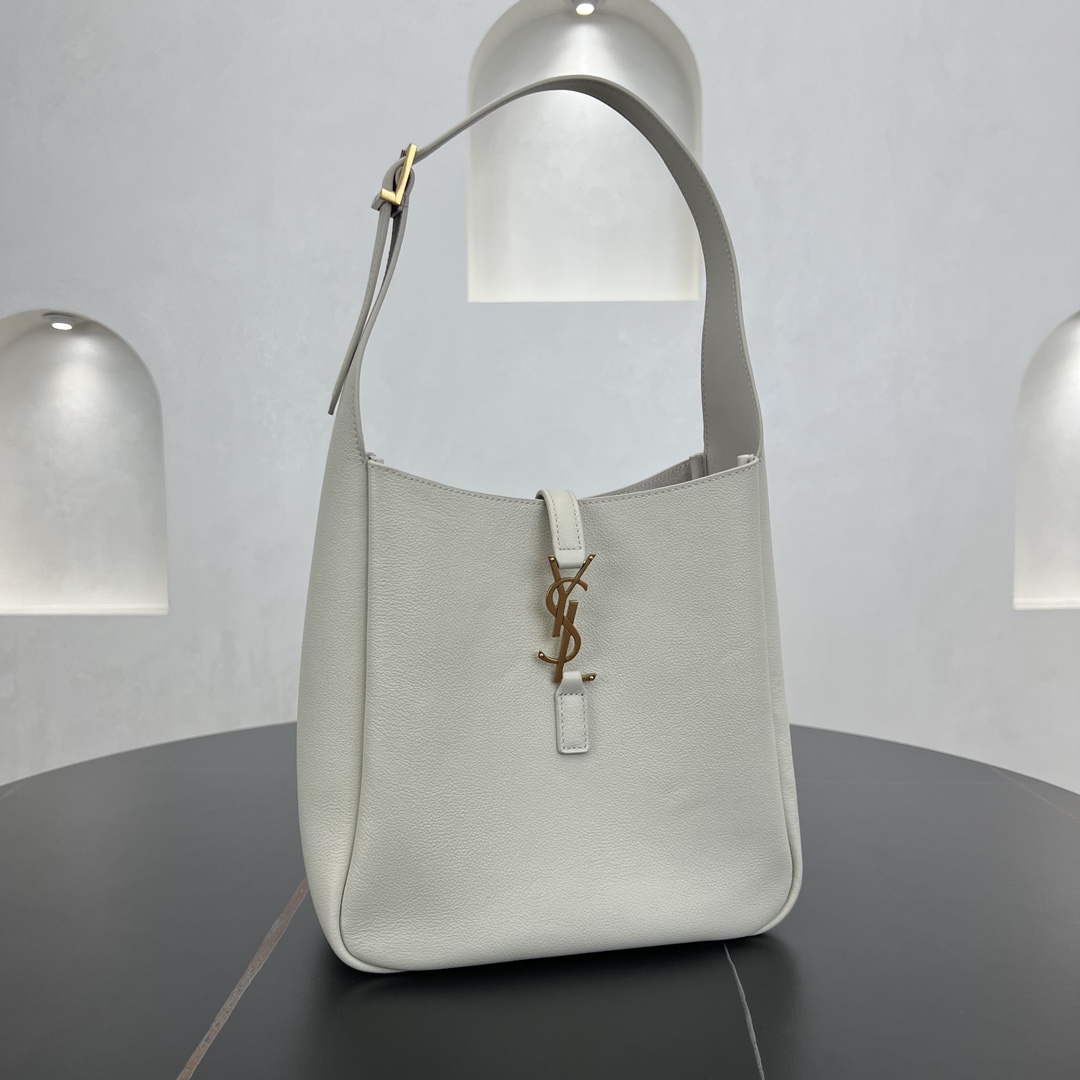 Saint Laurent LE 5 A 7 Small Soft Grained Calfskin Shoulder Bag Handbag White 713938